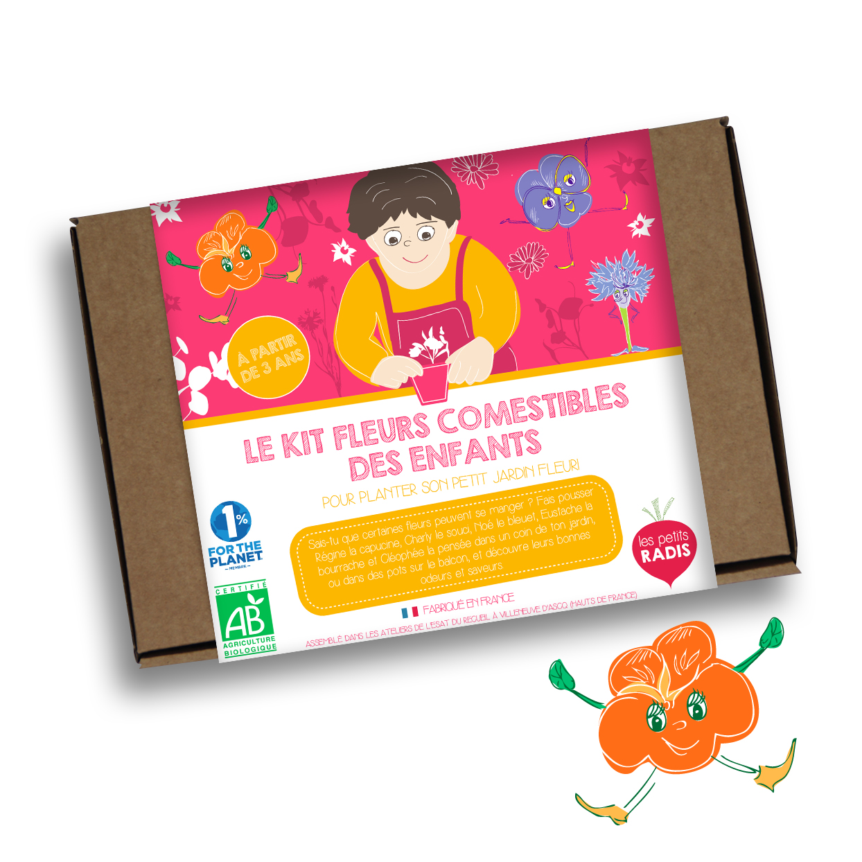 le kit pour semer cinq variétés de fleurs comestibles avec les enfants